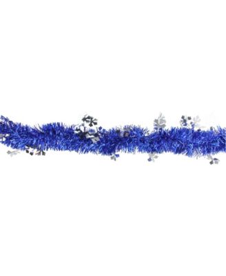 50' Lavish Blue Christmas Tinsel Garland with Silver Snowflakes - Unlit