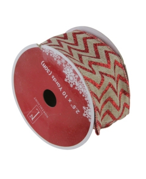 Northlight Dazzling Red And White Chevron Wired Christmas Craft Ribbon 2.5" X 10 Yards In Brown
