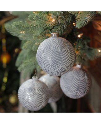 4ct Pewter Silver and White Antique Style Glass Ball Christmas Ornaments 4" 100mm