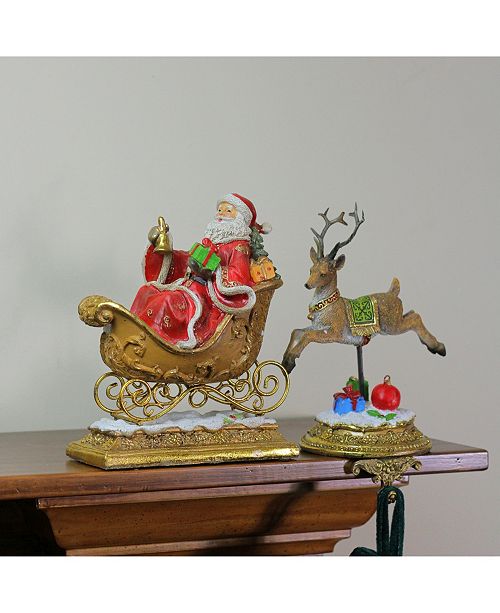 Set Of 2 Santa And Reindeer Glittered Christmas Stocking Holders