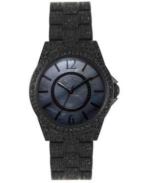 image of Jessica Simpson Women-s Crystal Encrusted Black Plated Bracelet Watch 36mm