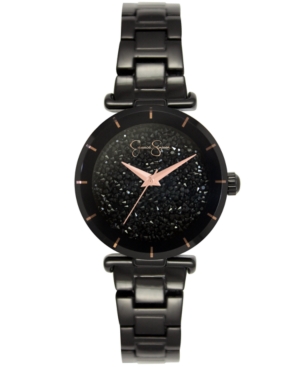 image of Jessica Simpson Women-s Crushed Crystal Black Tone Bracelet Watch 32mm
