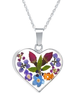 silver pressed flower necklace