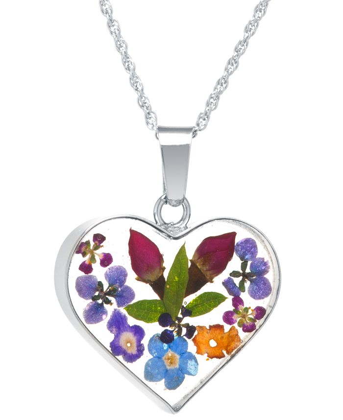 Giani Bernini - Heart Shape Dried Flower Pendant with 18" Chain in Sterling Silver