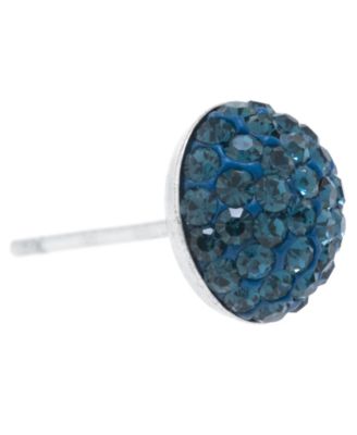 Blue Crystal Pav&eacute; Dome Cluster Stud Earrings in Sterling Silver