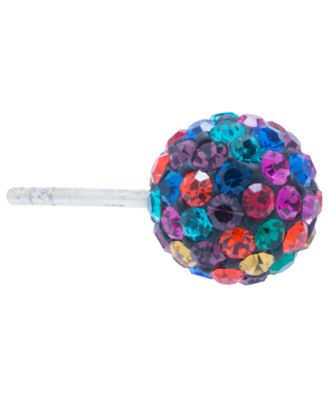 Multicolor Crystal Pav&eacute; Ball Cluster Stud Earrings in Sterling Silver (Also Available in Silver)