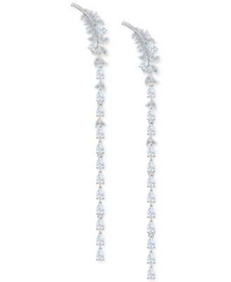 Swarovski - Silver-Tone Crystal Feather Chandelier Earrings