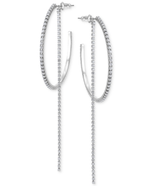 image of Swarovski Large Stainless Steel Pave Removable Chain Hoop Earrings 2-1/8
