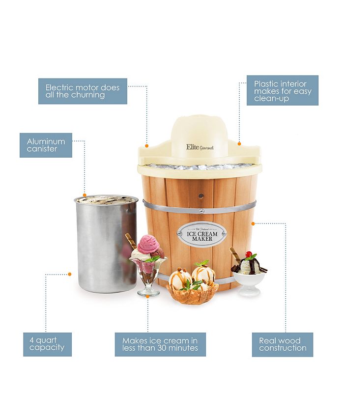Elite Gourmet 4Qt. Electric Motorized Ice Cream, Gelato, Frozen Yogurt