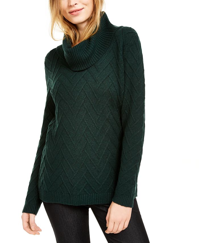 Calvin Klein Chevron-Stitch Cowlneck Sweater - Macy's