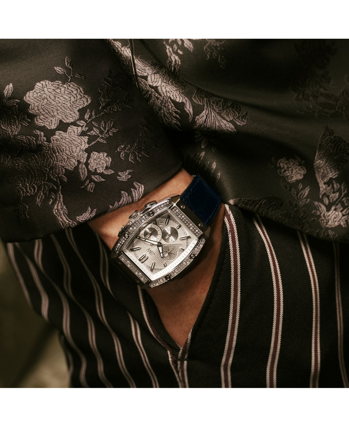 Jbw Echelon Diamond Chronograph Croc Embossed Leather Strap Watch, 41mm In Blue