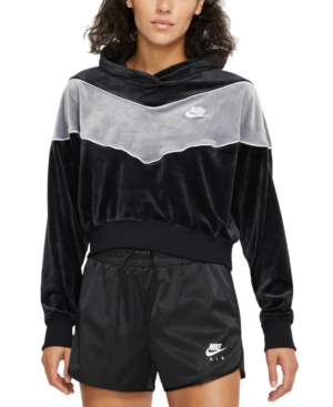 Nike Women's Sportswear Heritage Colorblocked Velour Cropped Hoodie In Black/white