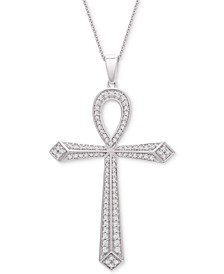 Diamond Ankh Cross 20" Pendant Necklace (1/2 ct. t.w.) in Sterling Silver