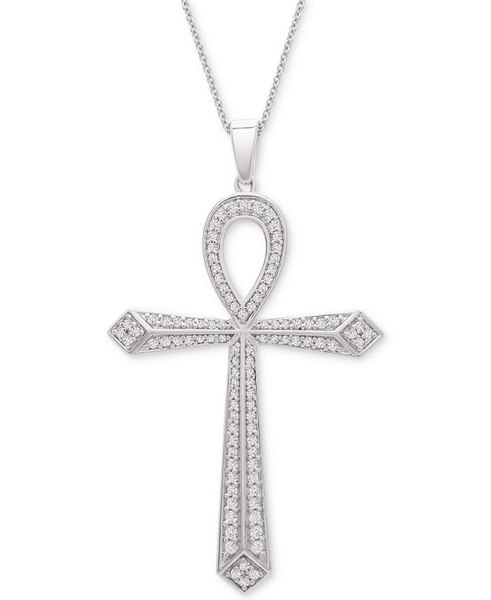 Macy's - Diamond Ankh Cross 20" Pendant Necklace (1/2 ct. t.w.) in Sterling Silver