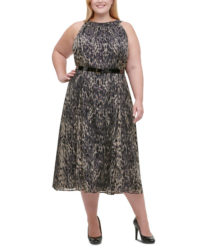 Tommy Hilfiger Plus Size Printed Belted Midi Dress - Macy's