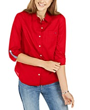 Tommy Hilfiger Red And White Striped Shirt: Shop Red And White Striped Shirt  - Macy\'s
