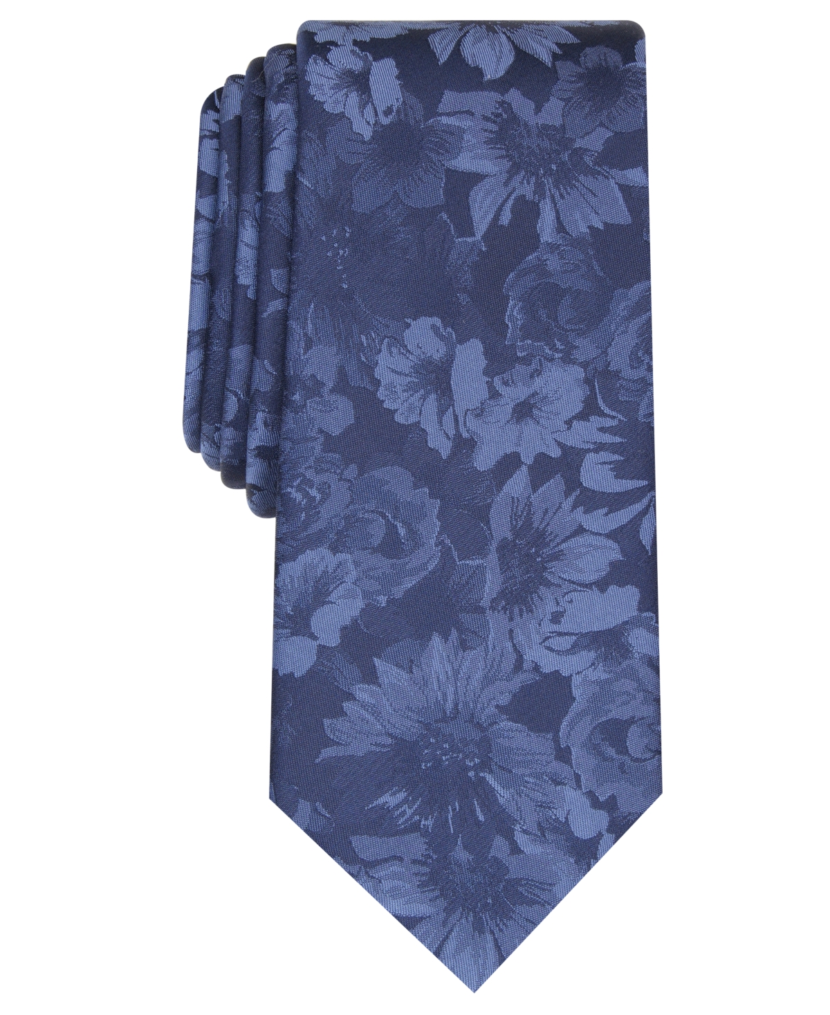 Men's Glacier Skinny Floral Tie, Created for Macy's - Navy