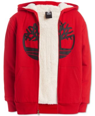 Timberland Big Boys Tree Cherry Red Fleece-Lined Logo Hoodie