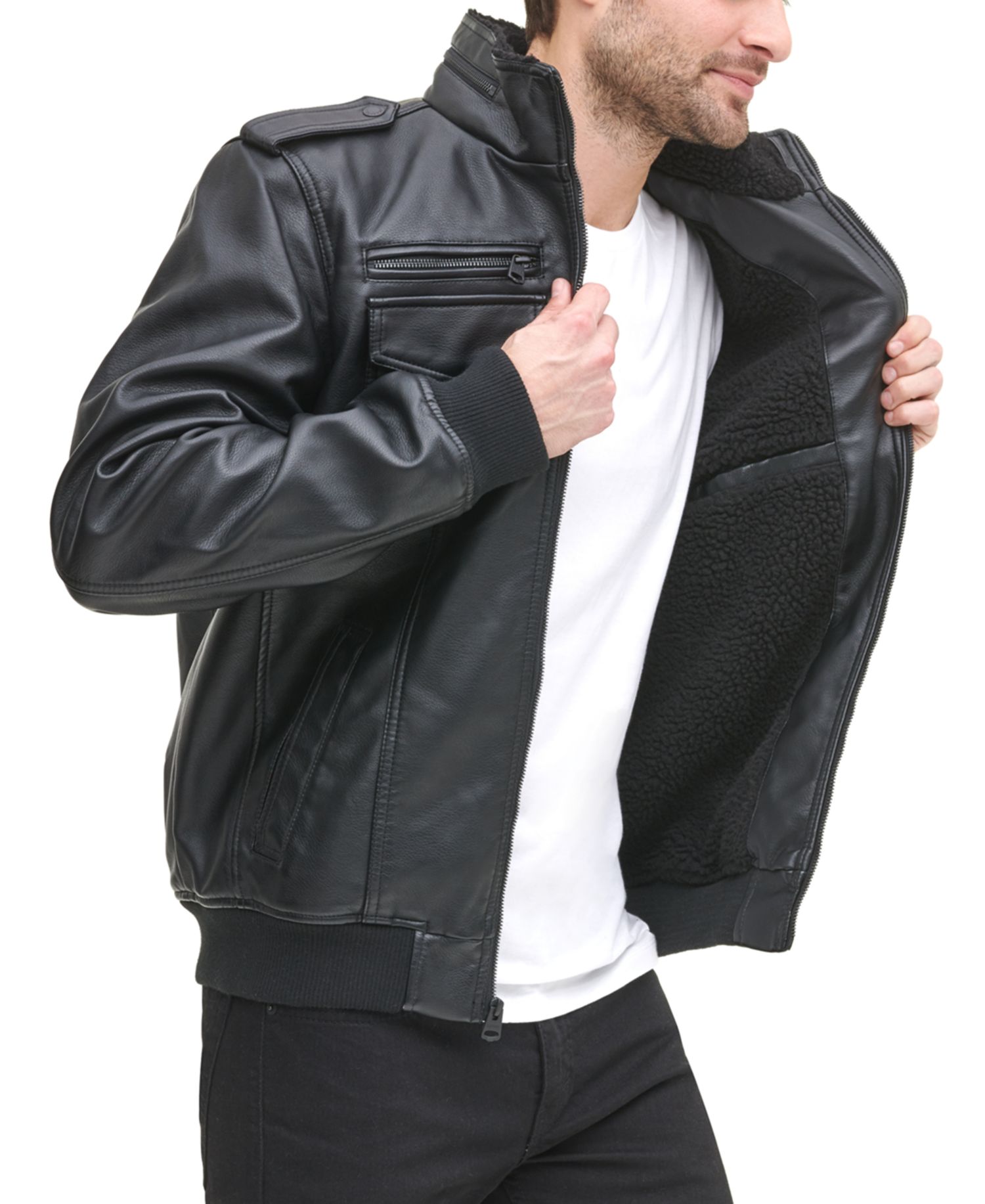 Men's Sherpa Lined Faux Leather Aviator Bomber