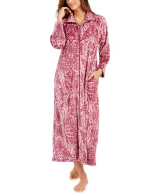 Miss Elaine - Printed Velvet Fleece Long Zipper Robe