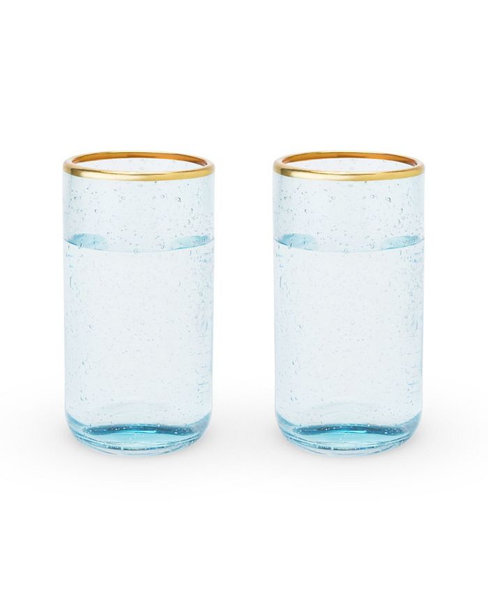 Twine Aqua Bubble Gold Rim Glass Tumblers, Set of 2, 16 Oz - Blue