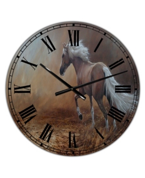 Designart Running Brown Horse Large Cottage Wall Clock - 36