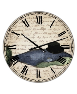 Designart Old Style Whale with Hat Large Nautical & Coastal Wall Clock - 36
