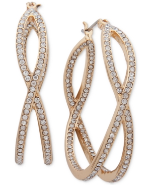 image of Anne Klein Medium Gold-Tone Pave X-Hoop Earrings 1-1/2