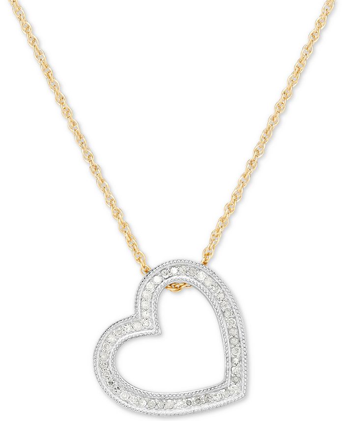 Macy's - Diamond Heart Pendant Necklace (1/4 ct. t.w.) in Sterling Silver & 14k Gold-Plate