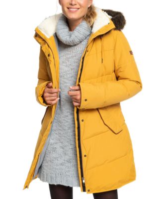 yellow long puffer coat