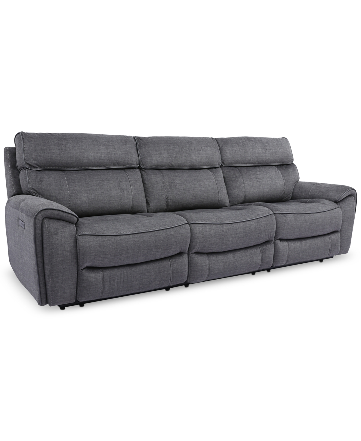 Furniture Hutchenson 3-pc. Fabric Sectional With 2 Power Recliners And Power Headrests In Charcoal Moss