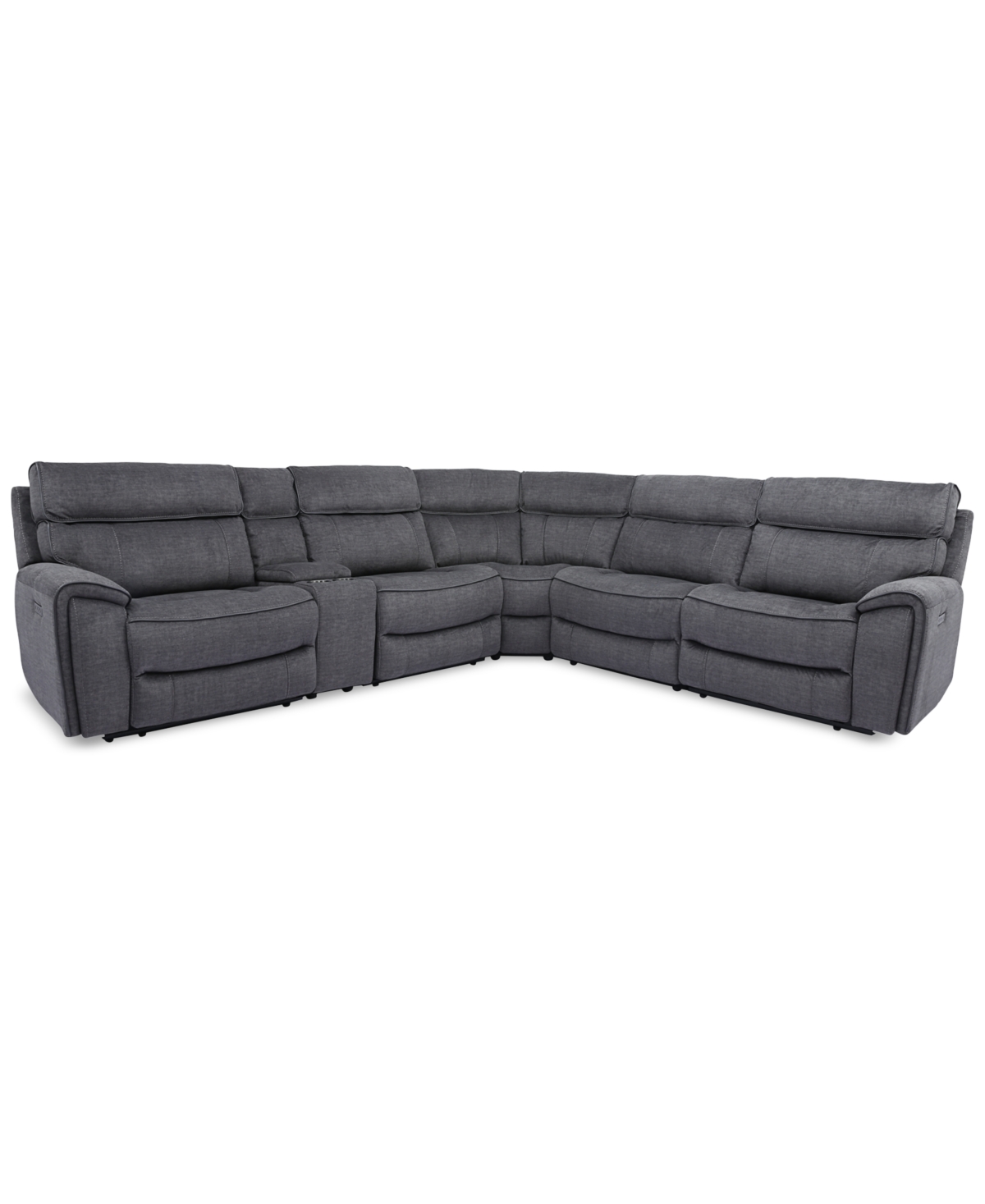 Furniture Hutchenson 6-pc. Fabric Sectional With 2 Power Recliners, Power Headrests And Console With Usb In Charcoal Moss