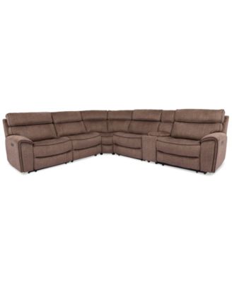 Hutchenson 6-Pc. Fabric Sectional with 2 Power Recliners, Power Headrests and Console with USB
