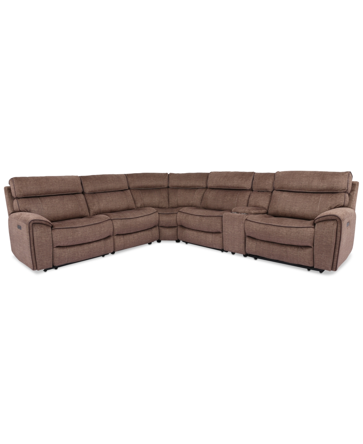 Furniture Hutchenson 6-pc. Fabric Sectional With 2 Power Recliners, Power Headrests And Console With Usb In Chocolate Brown