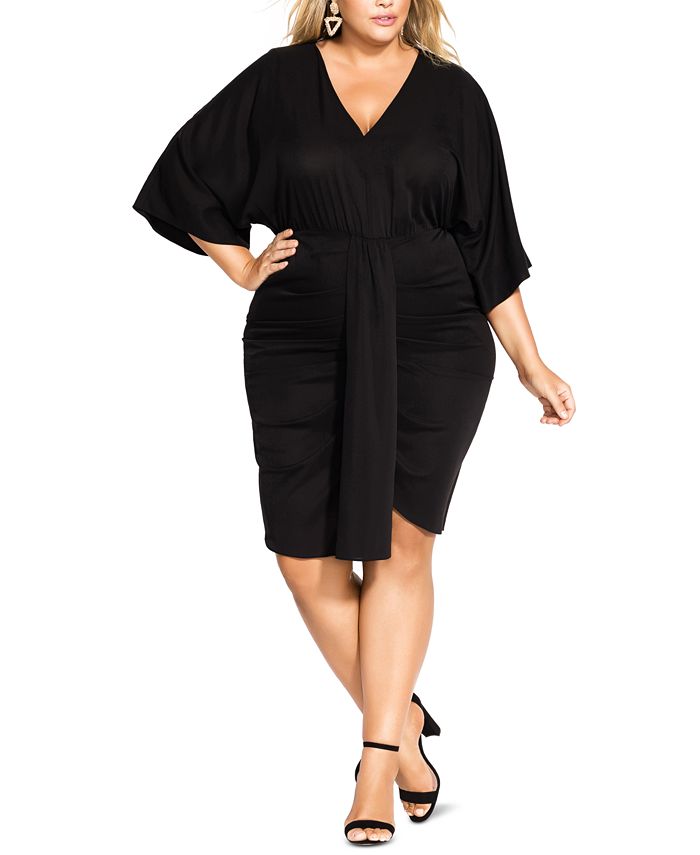 City Chic Trendy Plus Size Ruched Batwing-Sleeve Dress - Macy's