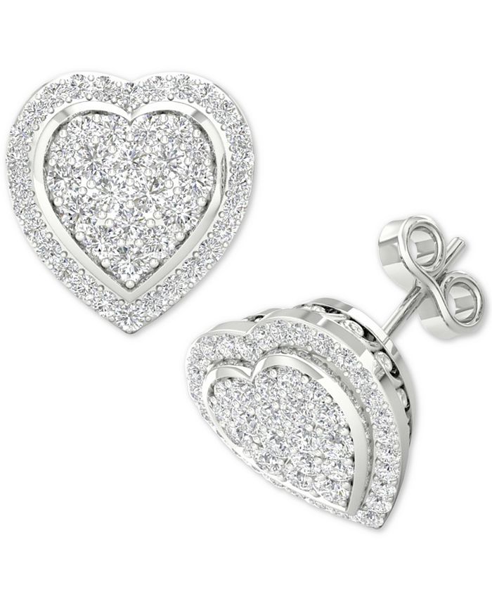 Diamond Heart Cluster Stud Earrings (1/2 ct. t.w.) in Sterling Silver