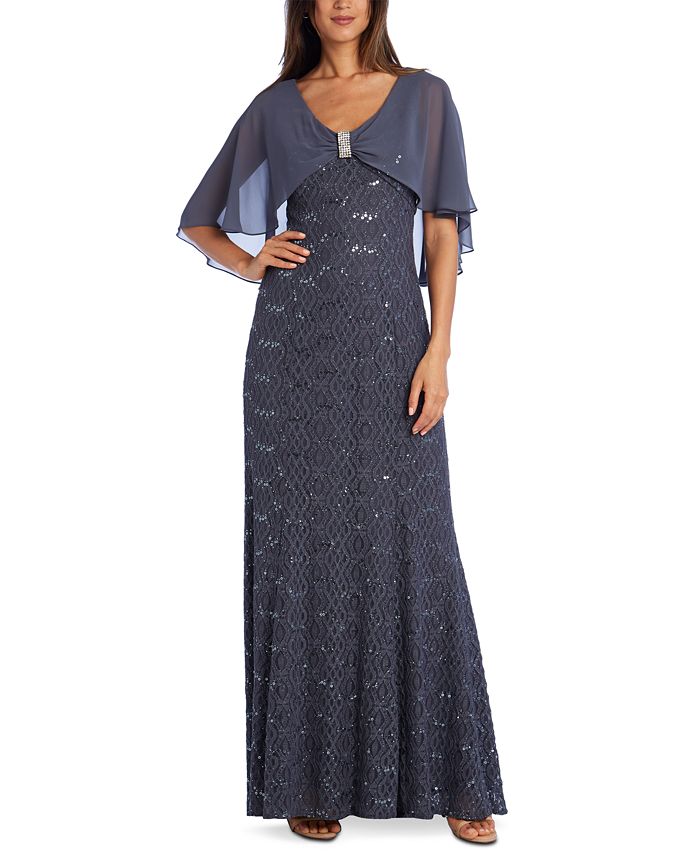 R & M Richards Embellished Lace Capelet Gown & Reviews - Dresses ...