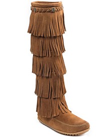 Women's 5 Layer Fringe Knee High Suede Boots
