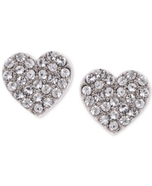 image of Dkny Silver-Tone Crystal Heart Stud Earrings, Created for Macy-s
