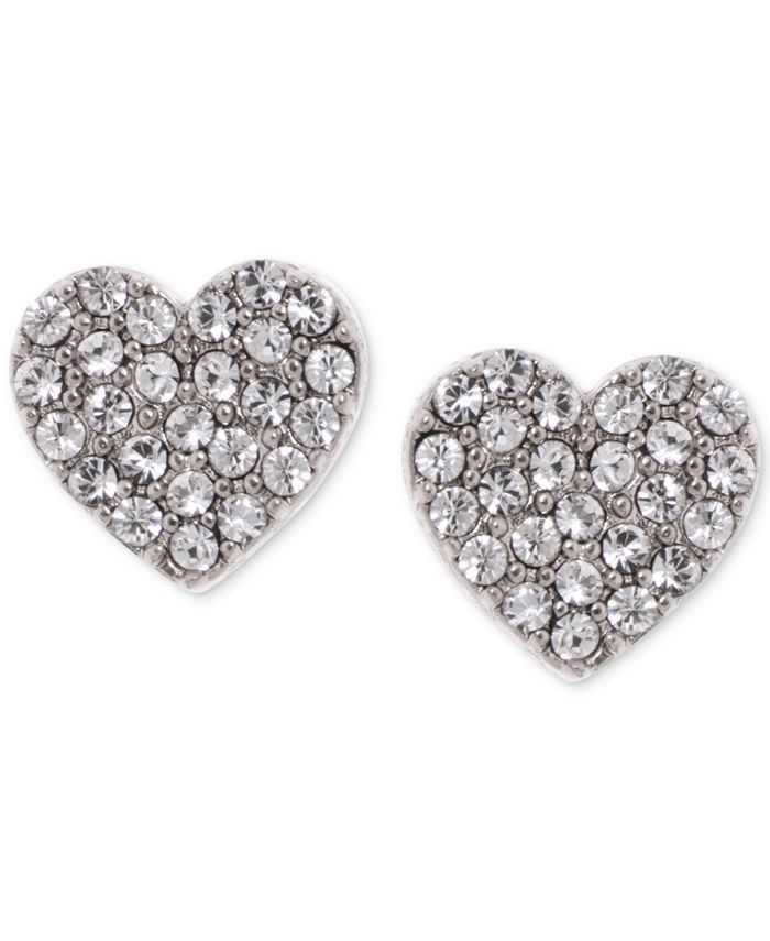 DKNY - Silver-Tone Crystal Heart Stud Earrings