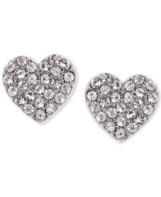 DKNY Silver-Tone Crystal Heart Stud Earrings, Created for Macy's - Macy's