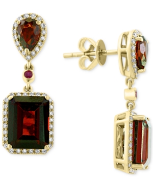 image of Effy Rhodolite Garnet (8 ct. t.w.), Ruby (5/8 ct. t.w.) & Diamond (1/4 ct. t.w.) Drop Earrings in 14k Gold