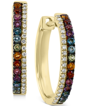 image of Effy Multi-Gemstone (1/2 ct. t.w.) & Diamond (1/6 ct. t.w.) Hoop Earrings in 14k Gold