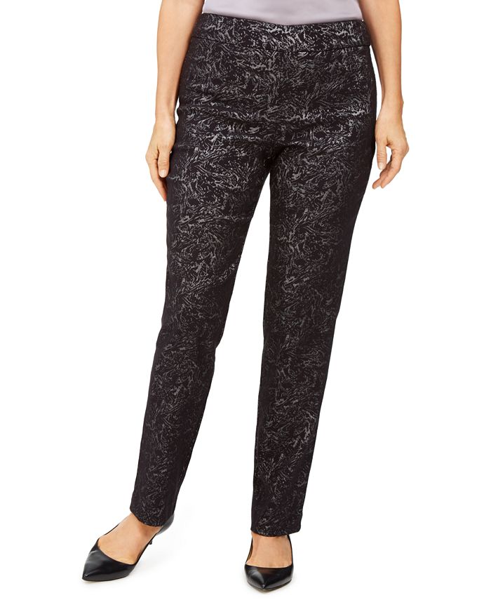 JM Collection Petite Jacquard Straight-Leg Pants, Created for Macy's ...