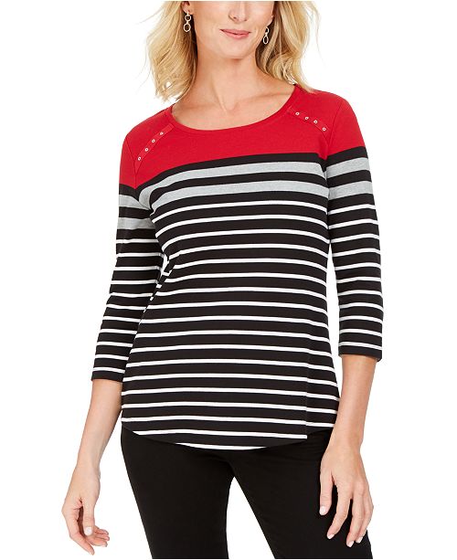 Sport Colorblocked Striped Grommet Top Created For Macy S