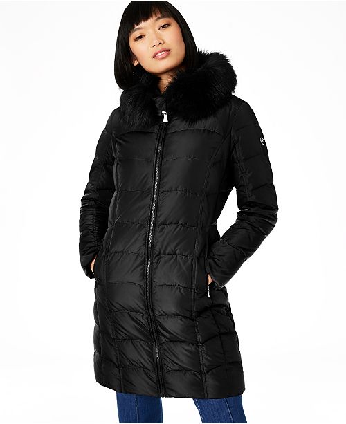 Calvin Klein Hooded Faux Fur Trim Down Puffer Coat Created For