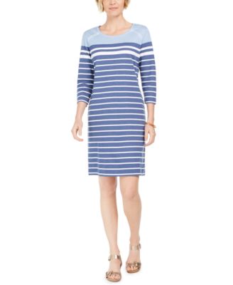 Karen Scott - Striped Grommet-Shoulder Shift Dress, Created For Macy's