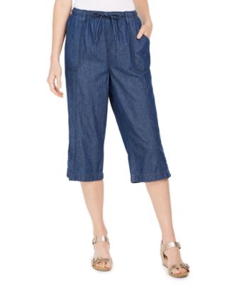 Karen Scott Edna Denim Cargo Capri Pants, Created for Macy's - Macy's
