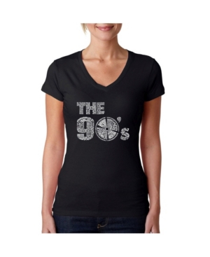 image of La Pop Art Women-s Word Art V-Neck T-Shirt - 90S