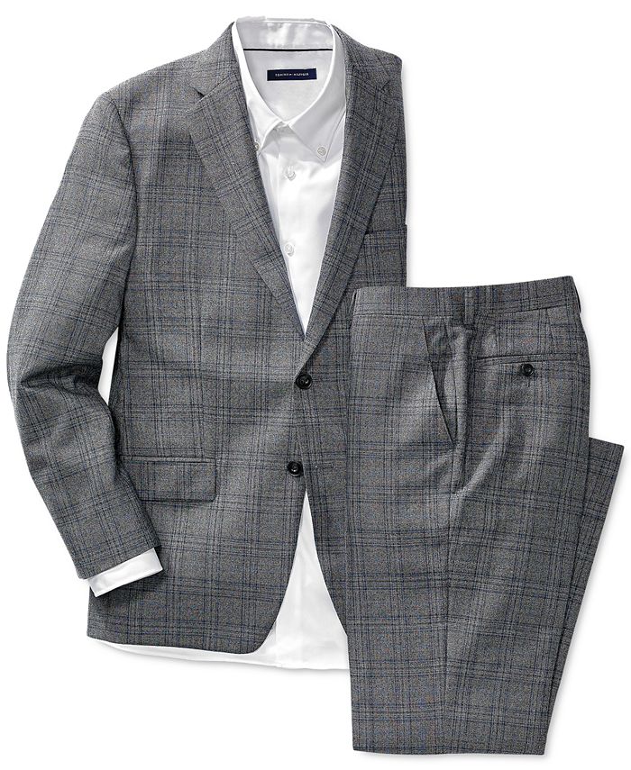Michael Kors Men's Classic-Fit Airsoft Stretch Gray/Blue Plaid Suit ...